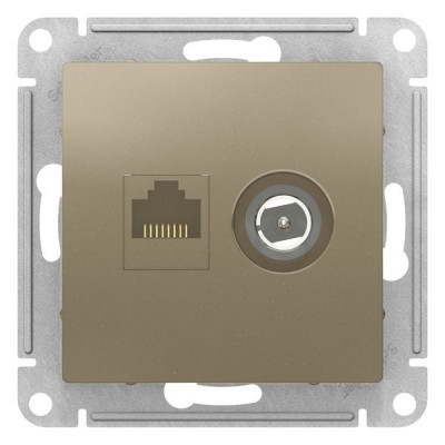 Розетка TV+RJ45 ATLASDESIGN, скрытый монтаж, шампань Розетка TV+RJ45 ATLASDESIGN, скрытый монтаж, шампань