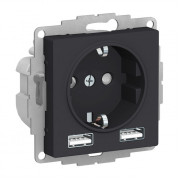 Розетка с 2xUSB ATLASDESIGN, скрытый монтаж, с заземлением, карбон