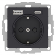 Розетка с USB+USB type C, ATLASDESIGN, скрытый монтаж, с заземлением, со шторками, карбон