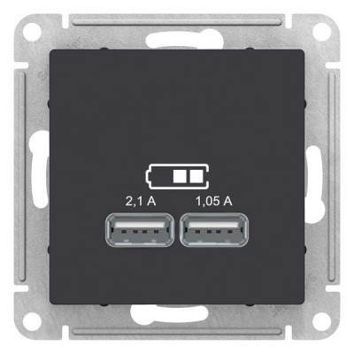 Розетка 2xUSB ATLASDESIGN, скрытый монтаж, карбон Розетка 2xUSB ATLASDESIGN, скрытый монтаж, карбон