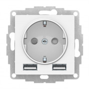 Розетка с 2xUSB ATLASDESIGN, скрытый монтаж, с заземлением, белый