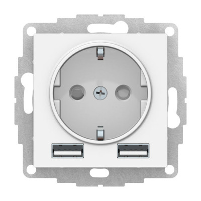 Розетка с 2xUSB ATLASDESIGN, скрытый монтаж, с заземлением, белый Розетка с 2xUSB ATLASDESIGN, скрытый монтаж, с заземлением, белый