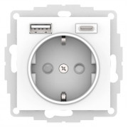 Розетка с USB+USB type C, ATLASDESIGN, скрытый монтаж, с заземлением, со шторками, белый
