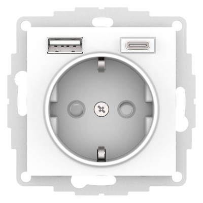 Розетка с USB+USB type C, ATLASDESIGN, скрытый монтаж, с заземлением, со шторками, белый Розетка с USB+USB type C, ATLASDESIGN, скрытый монтаж, с заземлением, со шторками, белый
