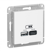 Розетка 2xUSB ATLASDESIGN, скрытый монтаж, белый