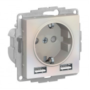 Розетка с 2xUSB ATLASDESIGN, скрытый монтаж, с заземлением, жемчуг