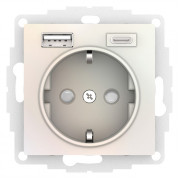 Розетка с USB+USB type C, ATLASDESIGN, скрытый монтаж, с заземлением, со шторками, жемчуг