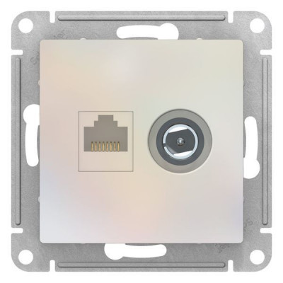 Розетка TV+RJ45 ATLASDESIGN, скрытый монтаж, жемчуг Розетка TV+RJ45 ATLASDESIGN, скрытый монтаж, жемчуг