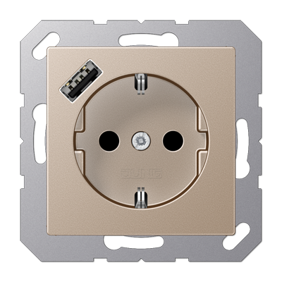Розетка SCHUKO 16А/250В с USB з/у type-A, цвет: шампанского Розетка SCHUKO 16А/250В с USB з/у type-A, цвет: шампанского