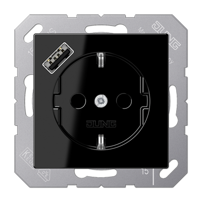 Розетка SCHUKO 16А/250В с USB з/у type-A, цвет: чёрный Розетка SCHUKO 16А/250В с USB з/у type-A, цвет: чёрный