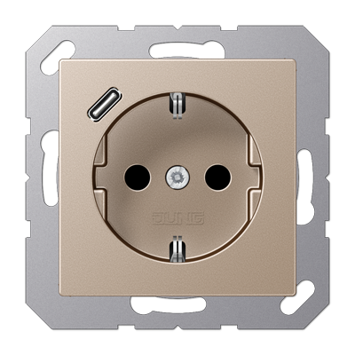 Розетка SCHUKO 16А/250В с USB з/у type-C, цвет: шампанское Розетка SCHUKO 16А/250В с USB з/у type-C, цвет: шампанское