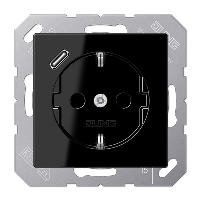 Розетка SCHUKO 16А/250В с USB з/у type-C, цвет: чёрный Розетка SCHUKO 16А/250В с USB з/у type-C, цвет: чёрный