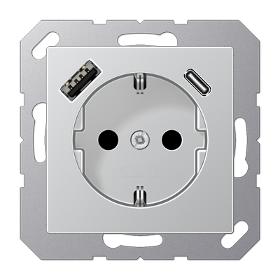 Розетка SCHUKO 16А/250В с USB з/у type-A и type-C, цвет: алюминий Розетка SCHUKO 16А/250В с USB з/у type-A и type-C, цвет: алюминий