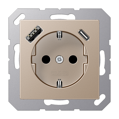 Розетка SCHUKO 16А/250В с USB з/у type-A и type-C, цвет: шампанского Розетка SCHUKO 16А/250В с USB з/у type-A и type-C, цвет: шампанского