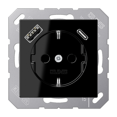 Розетка SCHUKO 16А/250В с USB з/у type-A и type-C, цвет: чёрный Розетка SCHUKO 16А/250В с USB з/у type-A и type-C, цвет: чёрный