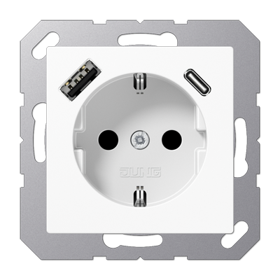 Розетка SCHUKO 16А/250В с USB з/у type-A и type-C, цвет: белый Розетка SCHUKO 16А/250В с USB з/у type-A и type-C, цвет: белый