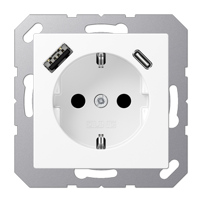 Розетка SCHUKO 16А/250В с USB з/у type-A и type-C, цвет: белоснежный матовый Розетка SCHUKO 16А/250В с USB з/у type-A и type-C, цвет: белоснежный матовый
