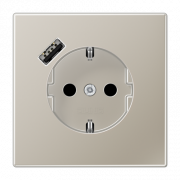 Розетка SCHUKO с з/к, шторкой и USB портом type A (быстрая зарядка), цвет: нержавеющая сталь