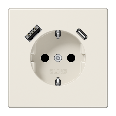 Розетка SCHUKO с з/к, шторкой и USB гнёздами type A и type C (зарядка), цвет: слоновая кость Розетка SCHUKO с з/к, шторкой и USB гнёздами type A и type C (зарядка), цвет: слоновая кость