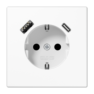 Розетка SCHUKO с з/к, шторкой и USB гнёздами type A и type C (зарядка), цвет: белый Розетка SCHUKO с з/к, шторкой и USB гнёздами type A и type C (зарядка), цвет: белый