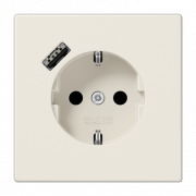 Розетка SCHUKO с з/к, шторкой и USB портом type A (быстрая зарядка), цвет: слоновая кость