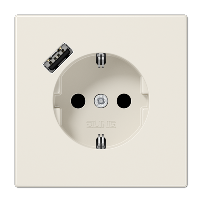 Розетка SCHUKO с з/к, шторкой и USB портом type A (быстрая зарядка), цвет: слоновая кость Розетка SCHUKO с з/к, шторкой и USB портом type A (быстрая зарядка), цвет: слоновая кость