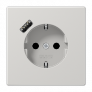 Розетка SCHUKO с з/к, шторкой и USB портом type A (быстрая зарядка), цвет: светло-серый
