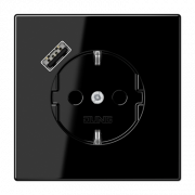 Розетка SCHUKO с з/к, шторкой и USB портом type A (быстрая зарядка), цвет: чёрный