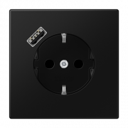 Розетка SCHUKO с з/к, шторкой и USB портом type A (быстрая зарядка), цвет: матовый черный графит