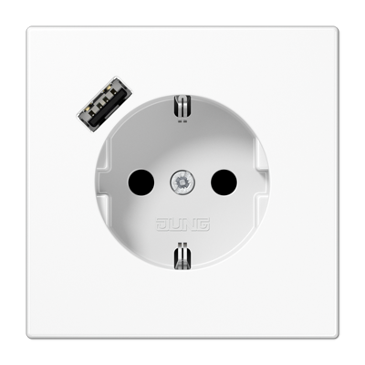 Розетка SCHUKO с з/к, шторкой и USB портом type A (быстрая зарядка), цвет: белый Розетка SCHUKO с з/к, шторкой и USB портом type A (быстрая зарядка), цвет: белый