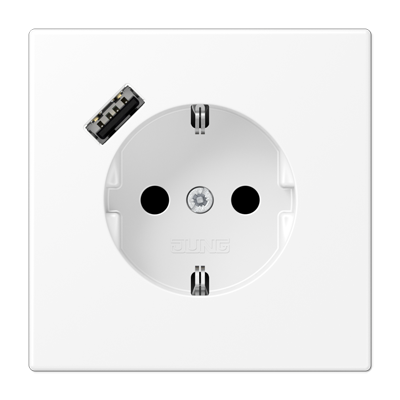 Розетка SCHUKO с з/к, шторкой и USB портом type A (быстрая зарядка), цвет: белоснежный матовый Розетка SCHUKO с з/к, шторкой и USB портом type A (быстрая зарядка), цвет: белоснежный матовый
