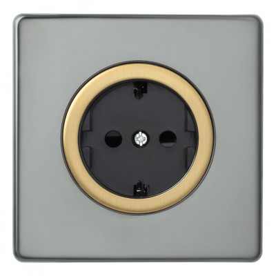 Механизм розетки в сборе 2к+з 16А, Brushed Brass/черный Механизм розетки в сборе 2к+з 16А, Brushed Brass/черный