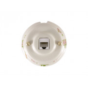 Компьютерная розетка RJ-45 , золотистые колпачки, цвет: белый с росписью fiori rosa (розовые цветы)