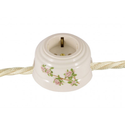 Розетка проходная с/з, золотистый саморез, цвет: белый с росписью fiori viola (синие цветы) Розетка проходная с/з, золотистый саморез, цвет: белый с росписью fiori viola (синие цветы)