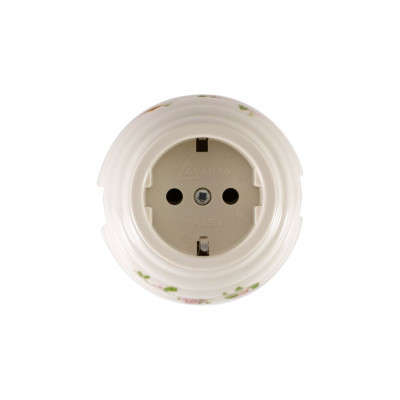 Розетка проходная с/з, серебристый саморез, цвет: белый с росписью fiori rosa (розовые цветы) Розетка проходная с/з, серебристый саморез, цвет: белый с росписью fiori rosa (розовые цветы)